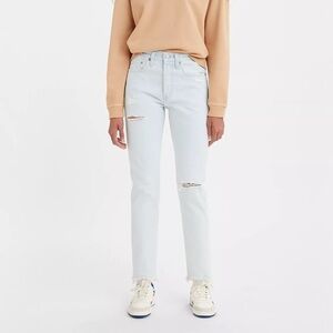 Levi’s Women’s Size 28 Red Tab 501 Skinny Straight Jeans Destructed Light Indigo